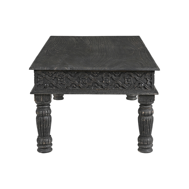 Taran Designs Milton 2-piece Carved Solid Wood Living Room Table Set in Black