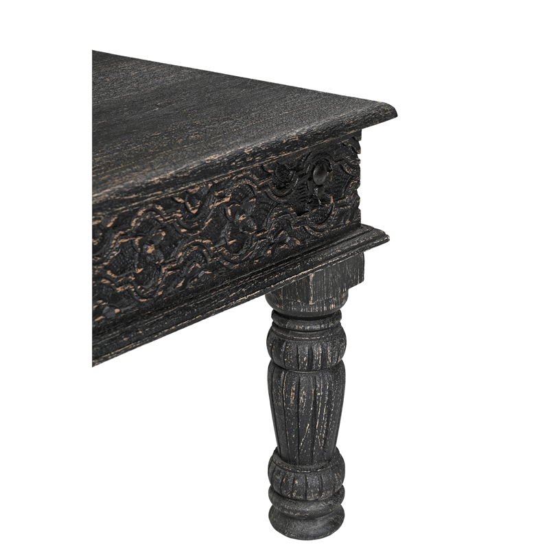 Taran Designs Milton 2-piece Carved Solid Wood Living Room Table Set in Black