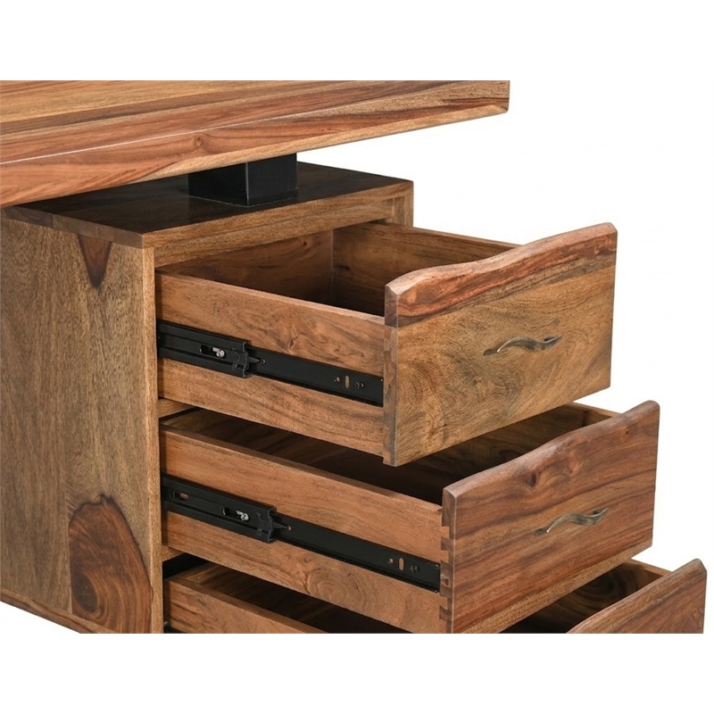 Taran Designs Darcy 3-drawer Live Edge Solid Wood Writing Desk in Brown