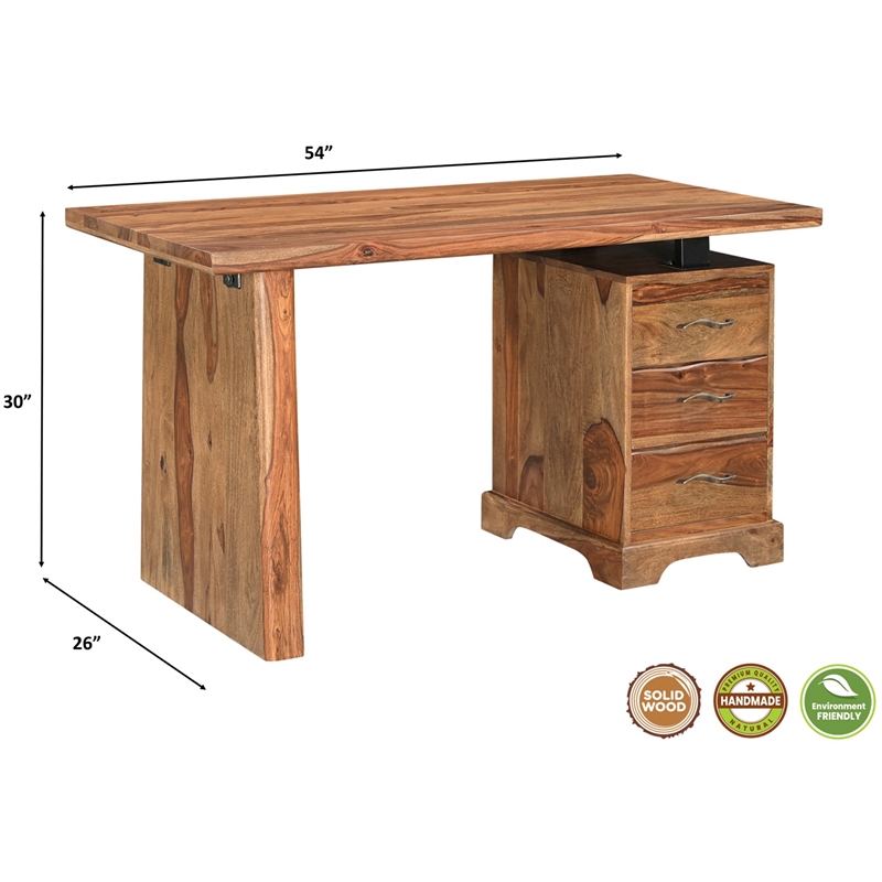 Taran Designs Darcy 3-drawer Live Edge Solid Wood Writing Desk in Brown