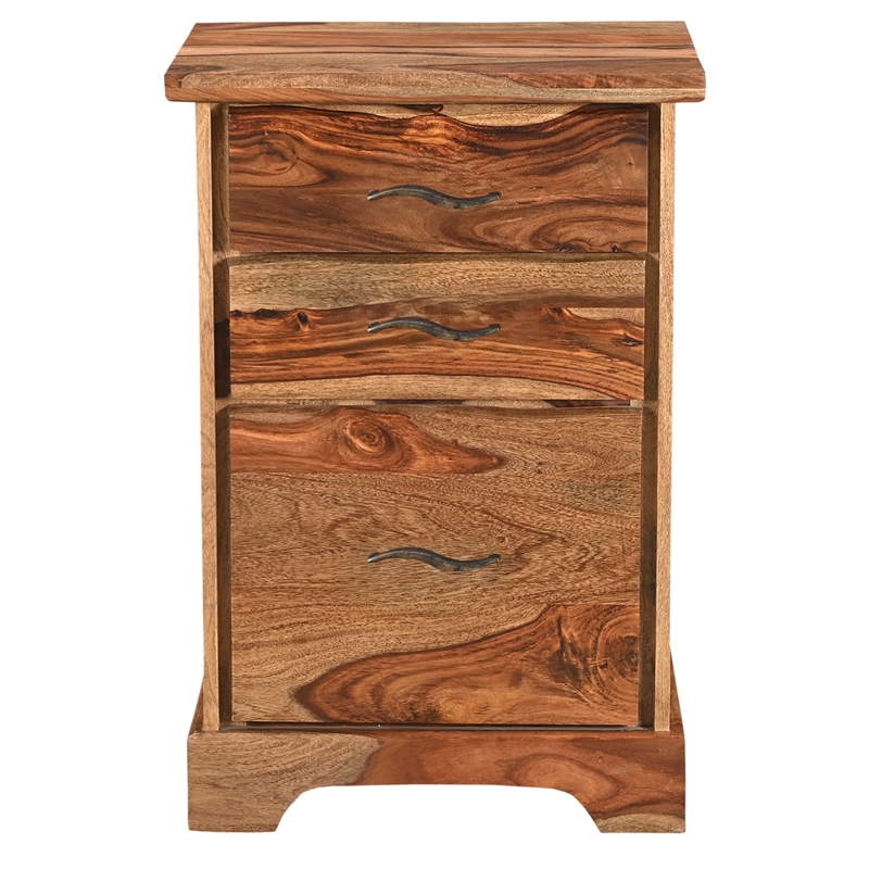 Taran Designs Darcy 3-drawer Live Edge Solid Wood Filing Cabinet in Brown