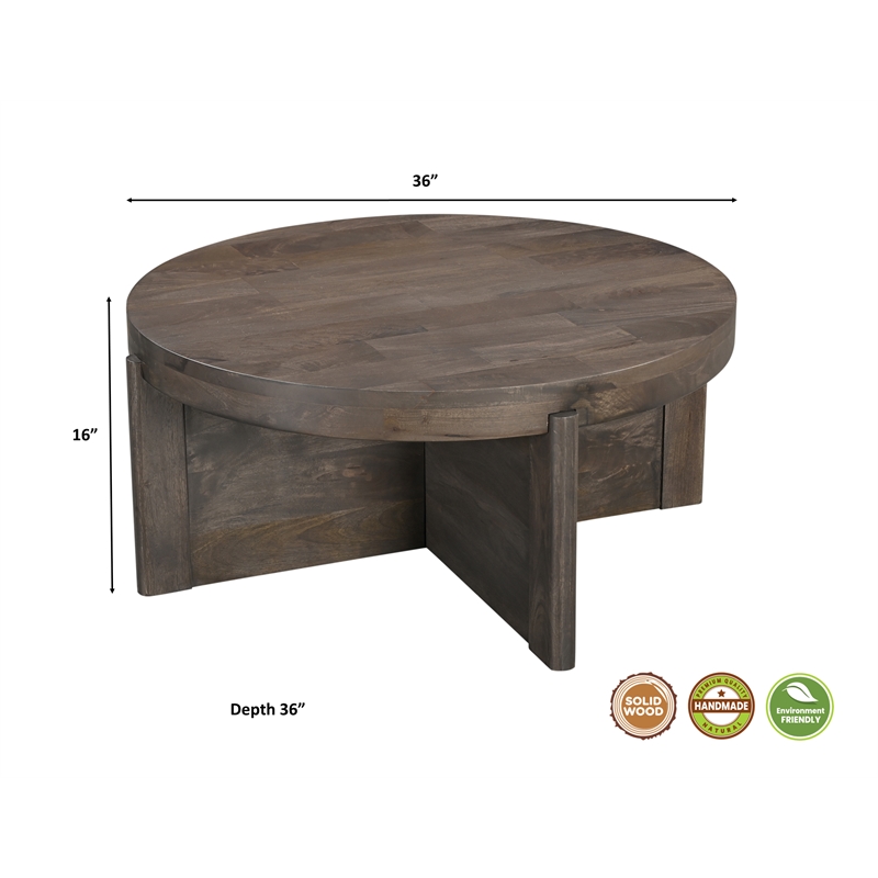 Taran Designs Lawrence Round Solid Wood Coffee Table in Dark Brown