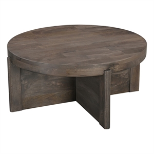 Taran Designs Lawrence Round Solid Wood Coffee Table in Dark Brown