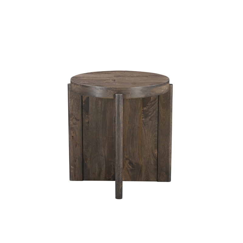 Taran Designs Lawrence Round Solid Wood End Table in Dark Brown