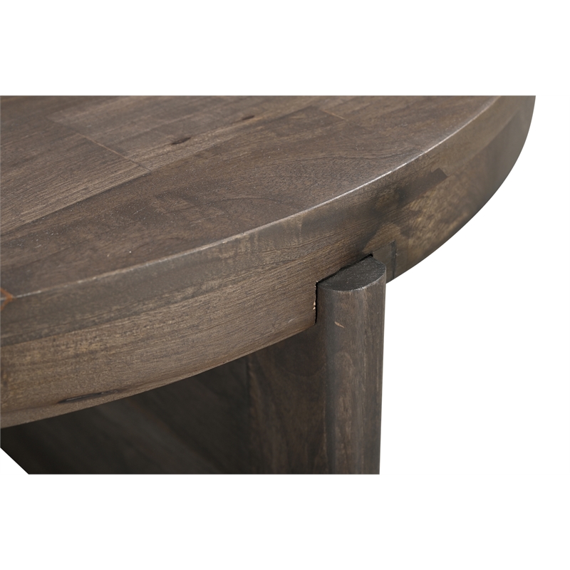 Taran Designs Lawrence Round Solid Wood End Table in Dark Brown