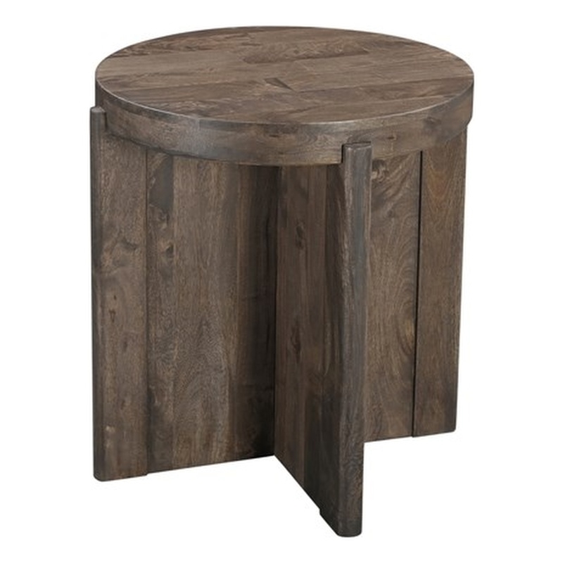 Taran Designs Lawrence Round Solid Wood End Table in Dark Brown