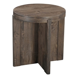 Taran Designs Lawrence Round Solid Wood End Table in Dark Brown