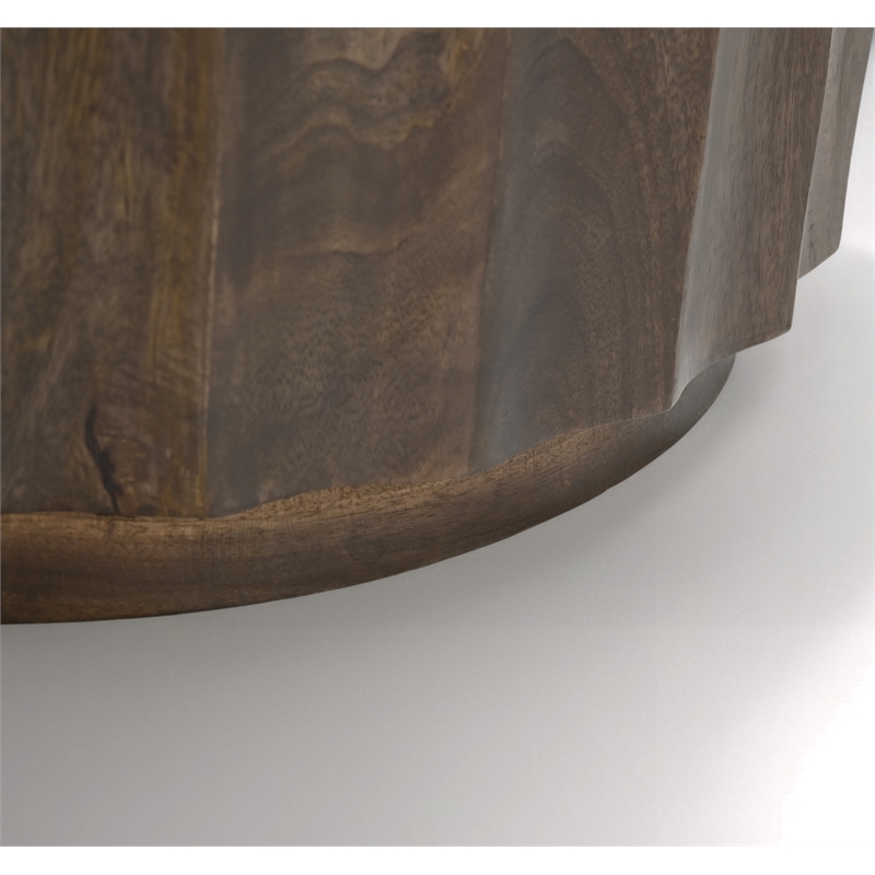 Taran Designs Lark Round Solid Wood Coffee Table in Dark Brown