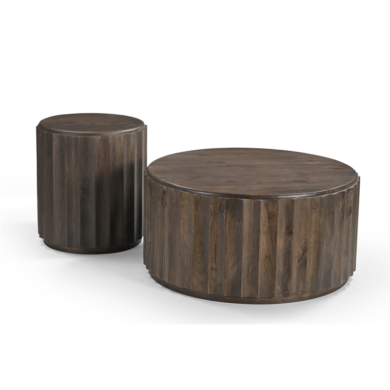 Taran Designs Lark Round Solid Wood End Table in Dark Brown