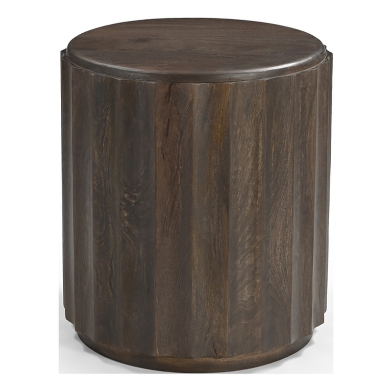 Taran Designs Lark Round Solid Wood End Table in Dark Brown
