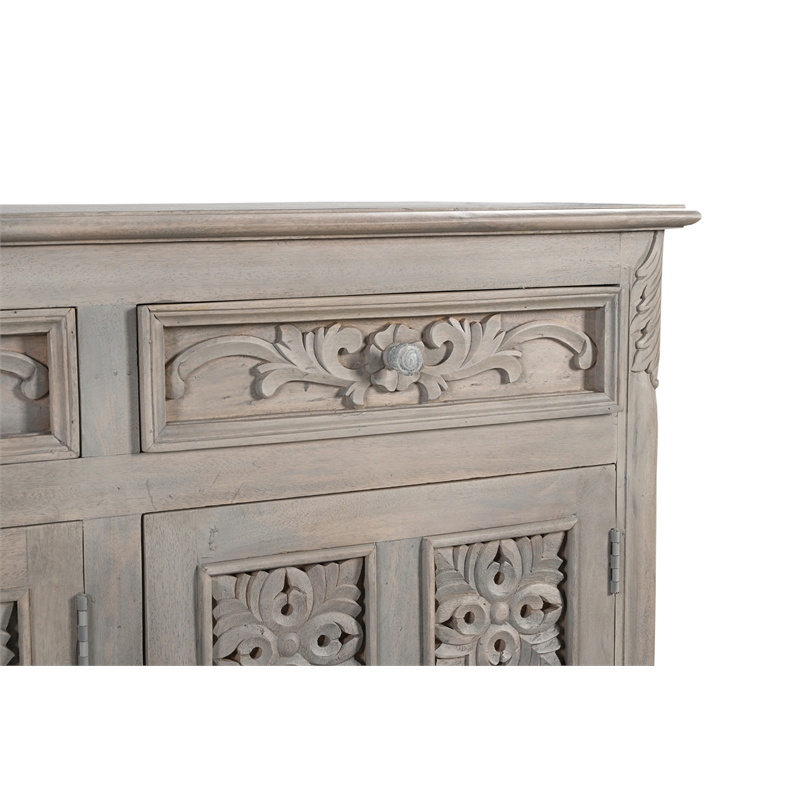 Taran Designs Isabella 3-drawer 3-door Carved Solid Wood Sideboard in Gray