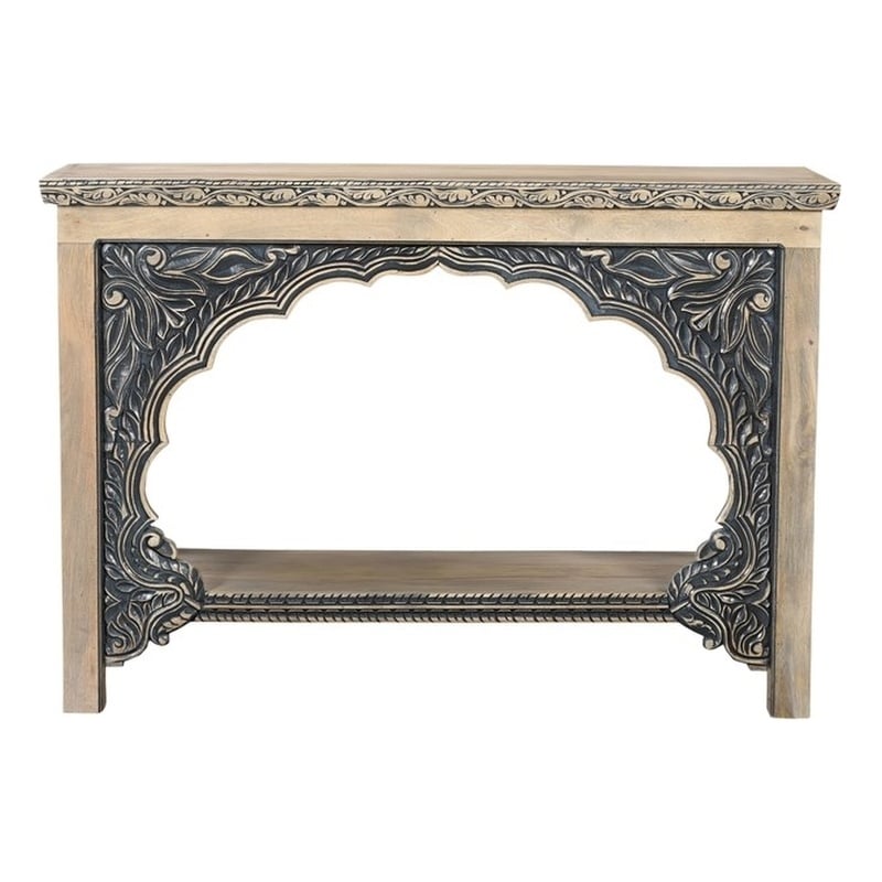 Taran Designs Isabella Carved Solid Wood Console Table in Beige/Black