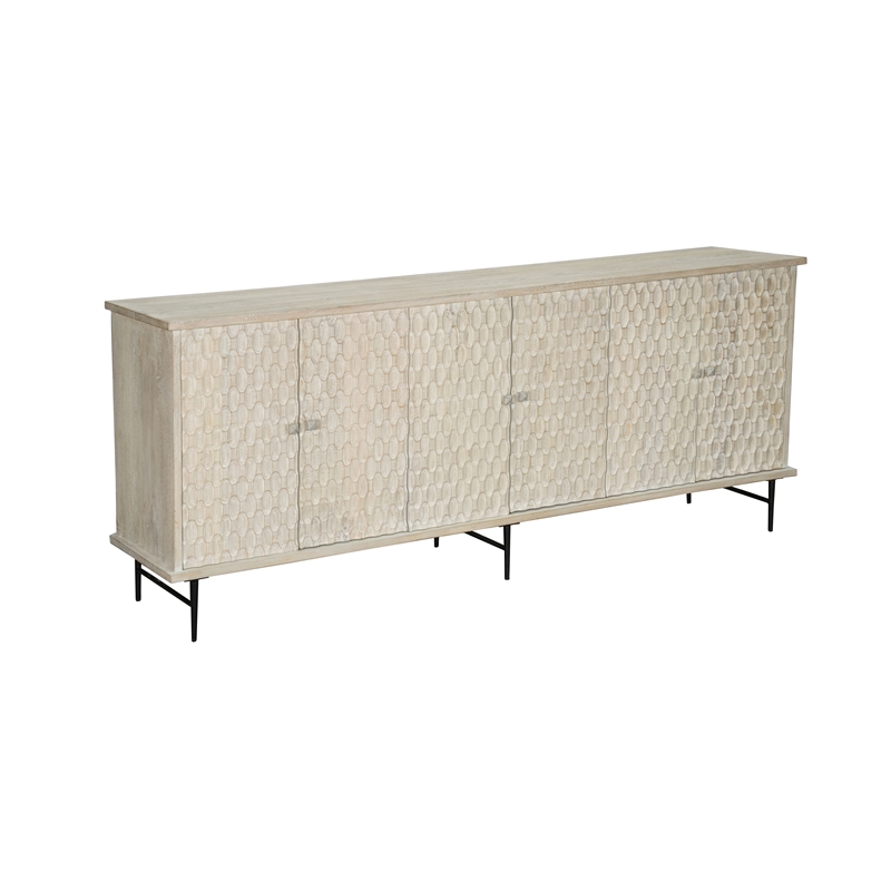 Taran Designs Mason 6-door Geometric Pattern Solid Wood Sideboard in White