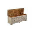 Taran Designs Monte Floral Carved Solid Wood Storage Ottoman in Gray