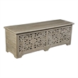 Taran Designs Monte Floral Carved Solid Wood Storage Ottoman in Gray