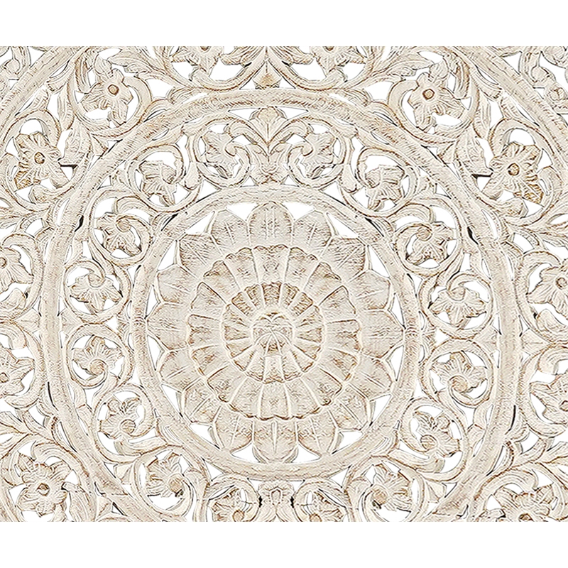 Taran Designs Gianna Floral Carved Solid Wood Queen Bed in White