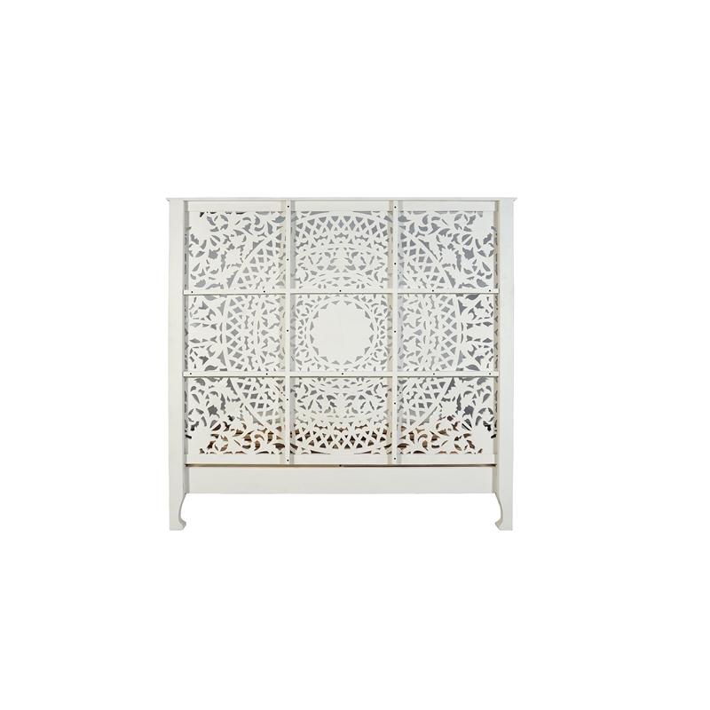 Taran Designs Gianna Floral Carved Solid Wood Queen Bed in White