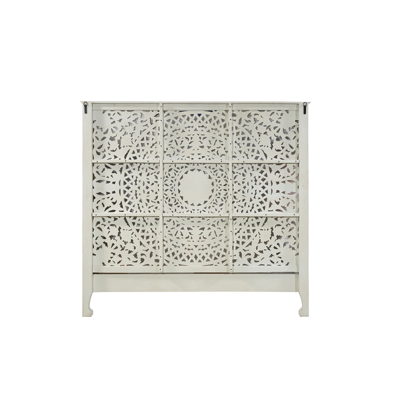 Taran Designs Gianna Floral Carved Solid Wood King Bed in Gray