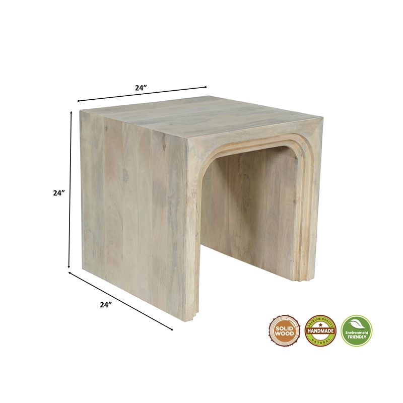Taran Designs Mason Solid Wood End Table in White