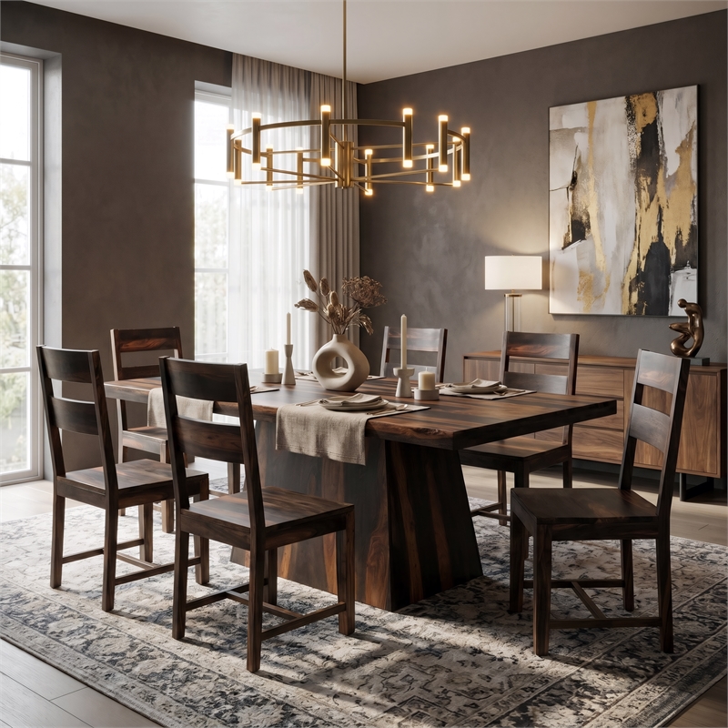 Taran Designs Warren 7-piece Live Edge Solid Wood Dining Set in Dark Brown