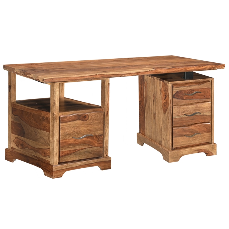 Taran Designs Darcy 2-piece Live Edge Solid Wood Desk Set in Brown