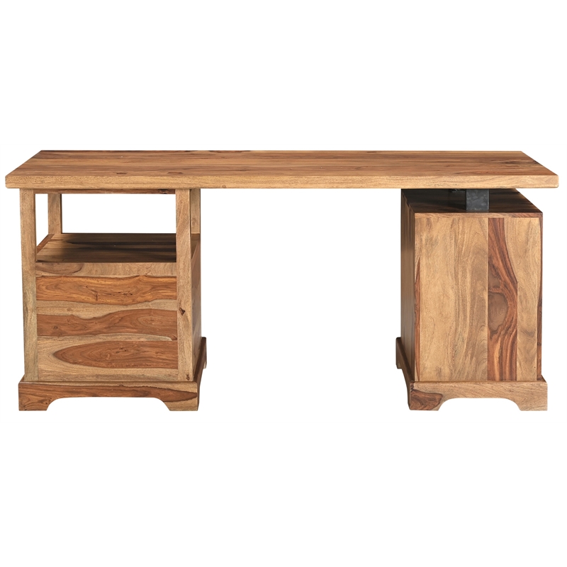 Taran Designs Darcy 2-piece Live Edge Solid Wood Desk Set in Brown