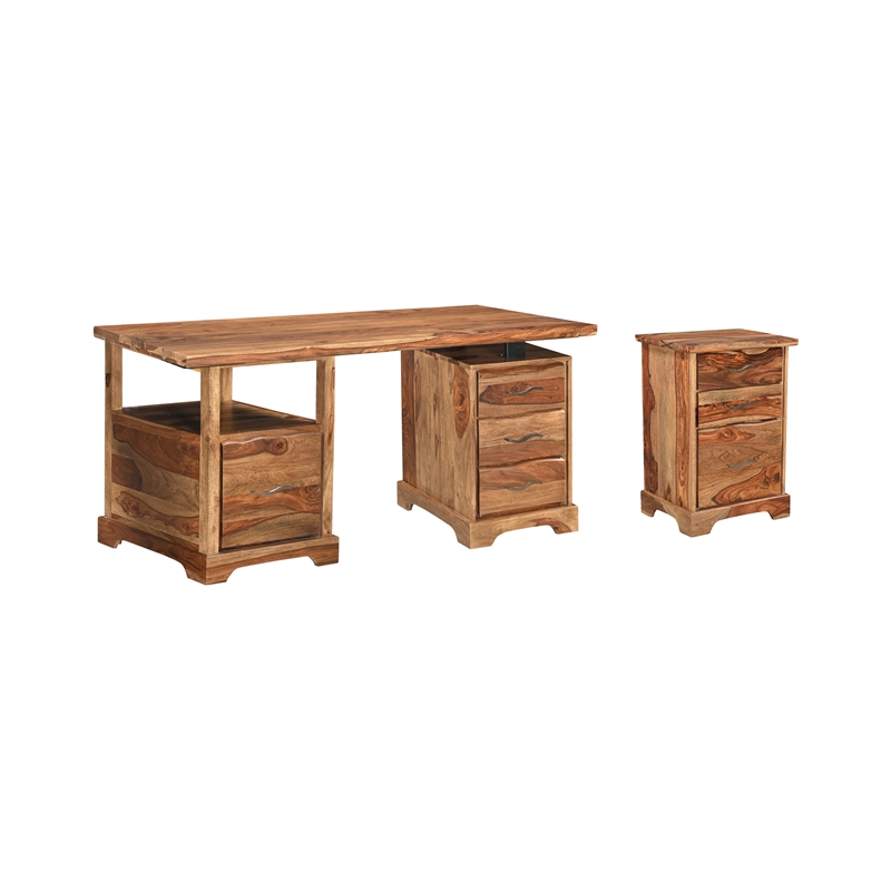 Taran Designs Darcy 2-piece Live Edge Solid Wood Desk Set in Brown