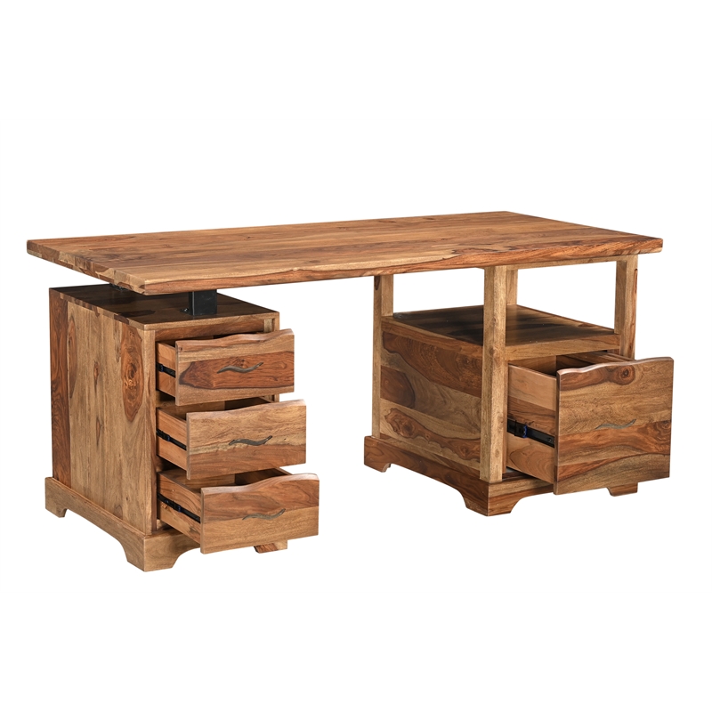 Taran Designs Darcy 2-piece Live Edge Solid Wood Desk Set in Brown