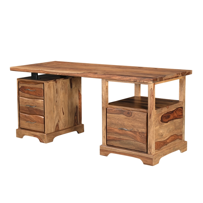 Taran Designs Darcy 2-piece Live Edge Solid Wood Desk Set in Brown