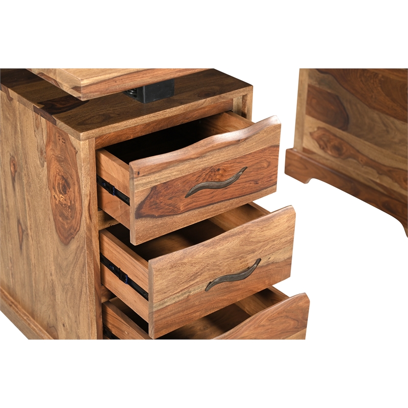 Taran Designs Darcy 2-piece Live Edge Solid Wood Desk Set in Brown
