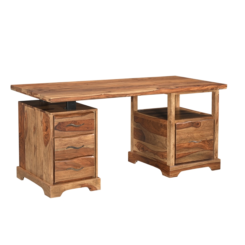 Taran Designs Darcy 2-piece Live Edge Solid Wood Desk Set in Brown