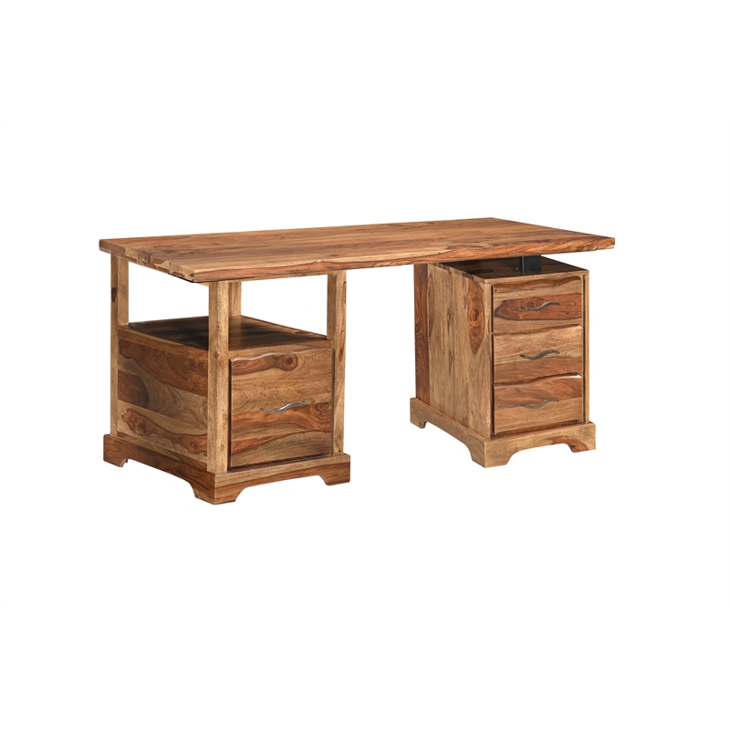 Taran Designs Darcy 2-piece Live Edge Solid Wood Desk Set in Brown