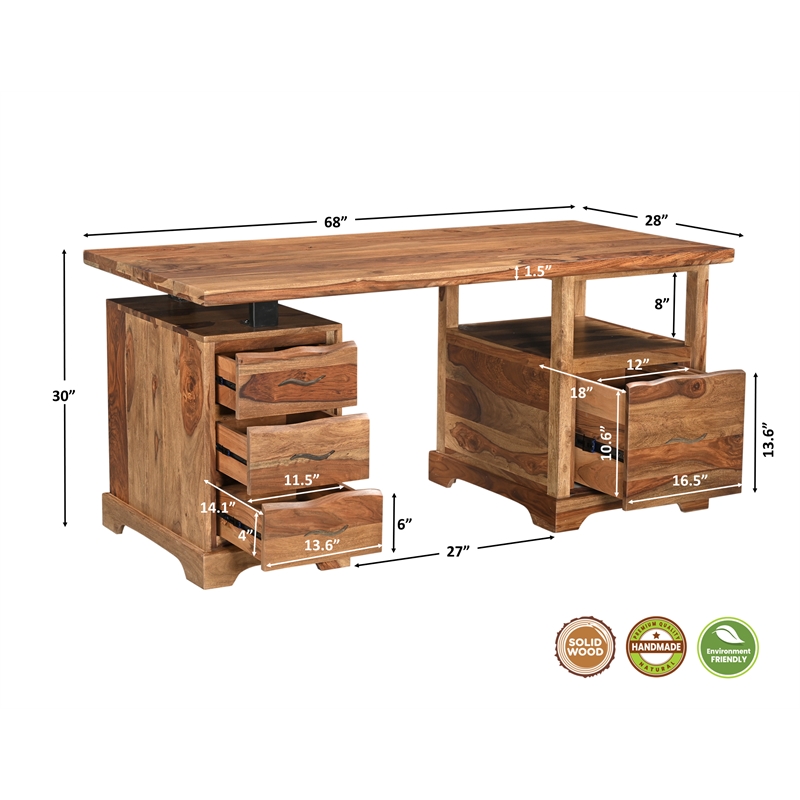 Taran Designs Darcy 2-piece Live Edge Solid Wood Desk Set in Brown
