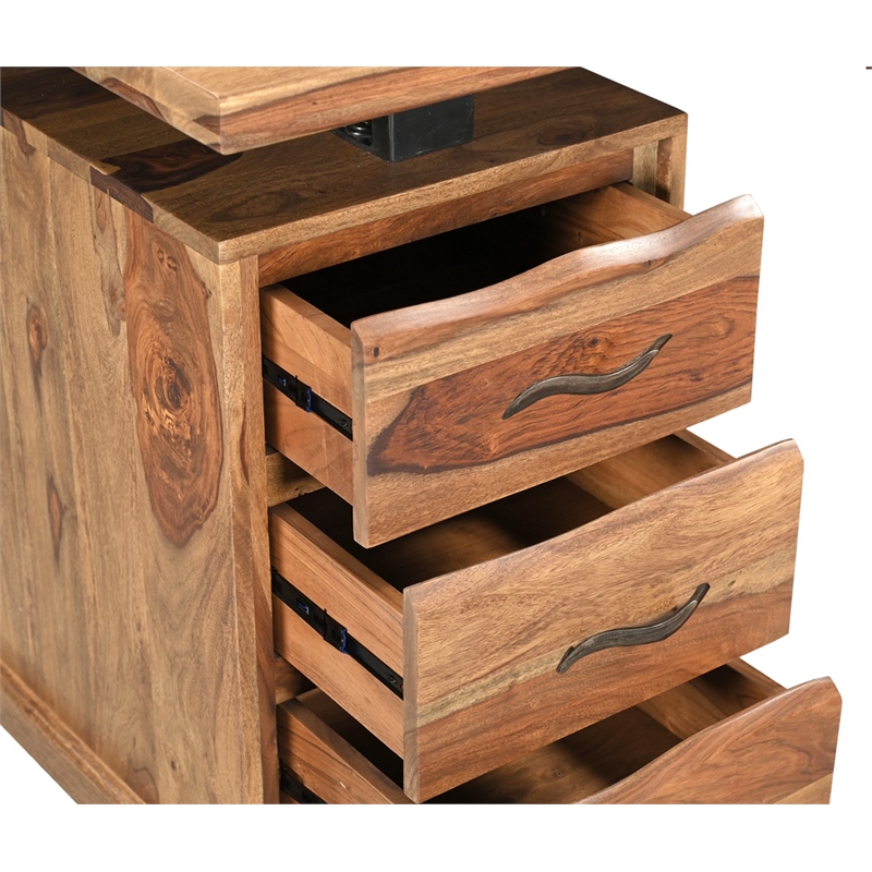 Taran Designs Darcy 2-piece Live Edge Solid Wood Desk Set in Brown