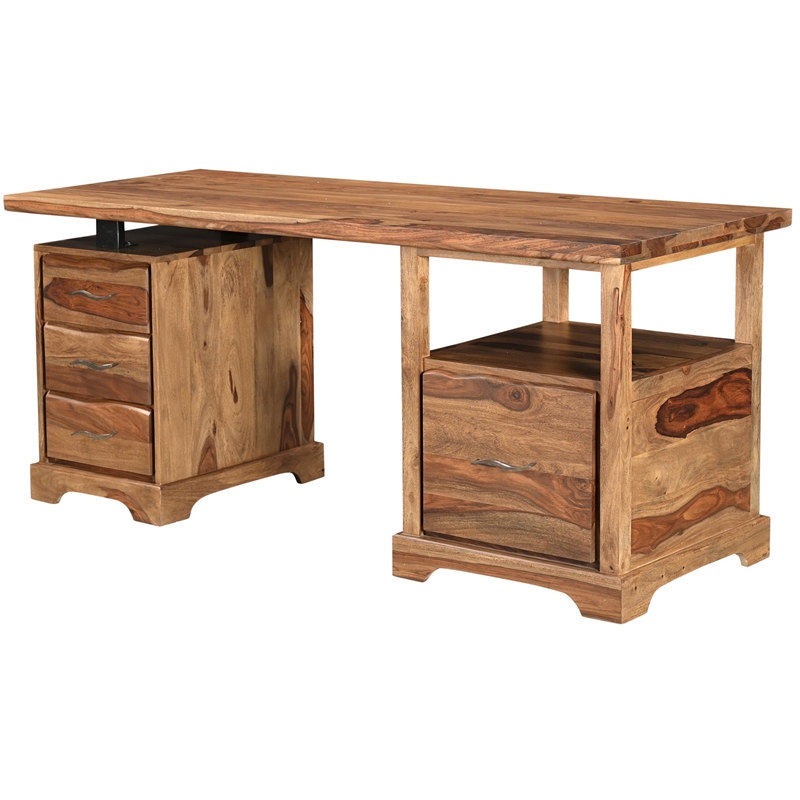 Taran Designs Darcy 2-piece Live Edge Solid Wood Desk Set in Brown