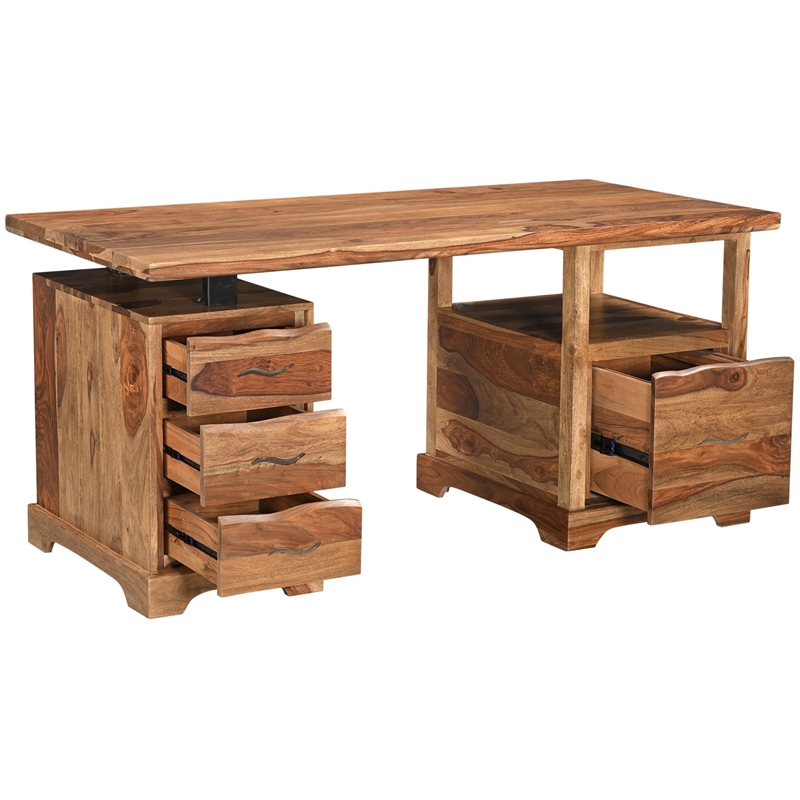 Taran Designs Darcy 2-piece Live Edge Solid Wood Desk Set in Brown