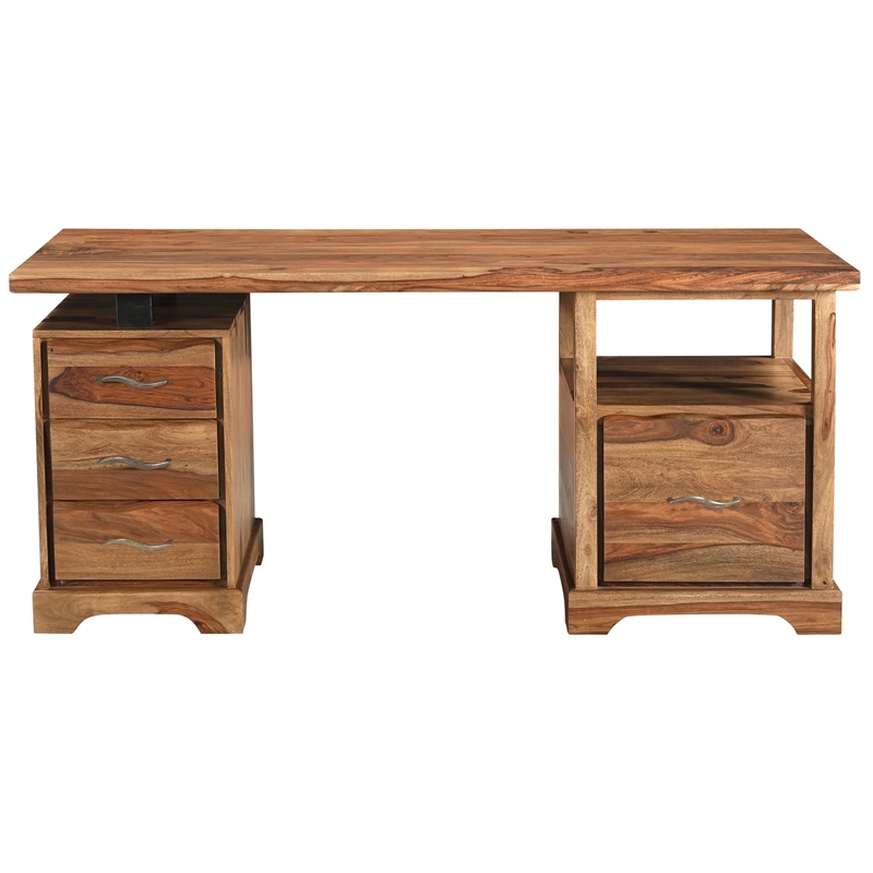 Taran Designs Darcy 2-piece Live Edge Solid Wood Desk Set in Brown