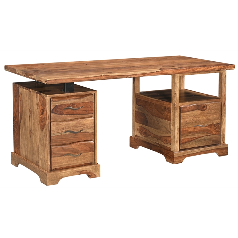 Taran Designs Darcy 2-piece Live Edge Solid Wood Desk Set in Brown