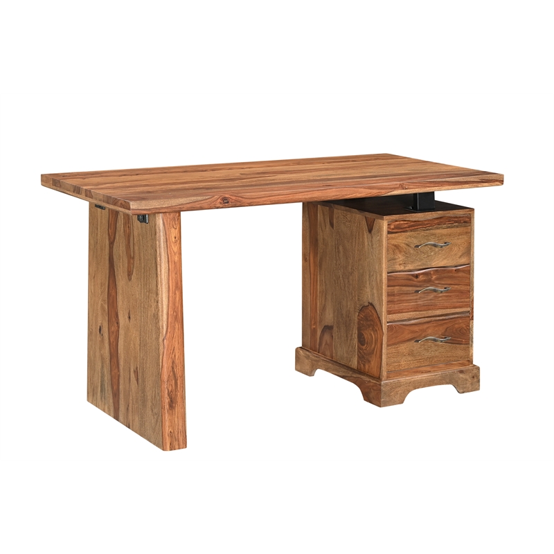 Taran Designs Darcy 2-piece Live Edge Solid Wood Desk Set in Brown