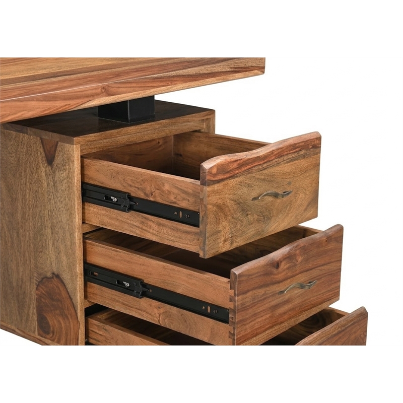 Taran Designs Darcy 2-piece Live Edge Solid Wood Desk Set in Brown
