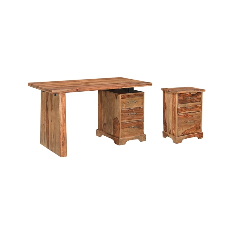 Taran Designs Darcy 2-piece Live Edge Solid Wood Desk Set in Brown