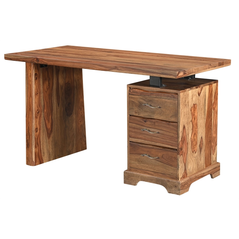Taran Designs Darcy 2-piece Live Edge Solid Wood Desk Set in Brown