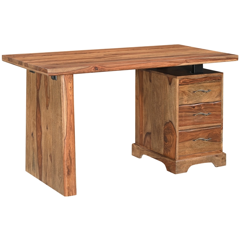 Taran Designs Darcy 2-piece Live Edge Solid Wood Desk Set in Brown