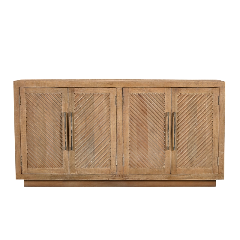 Taran Designs Lark 4-door Carved Solid Wood Sideboard in Beige