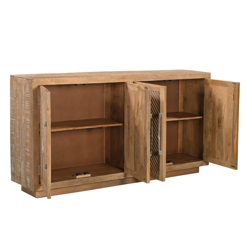 Taran Designs Lark 4-door Carved Solid Wood Sideboard in Beige