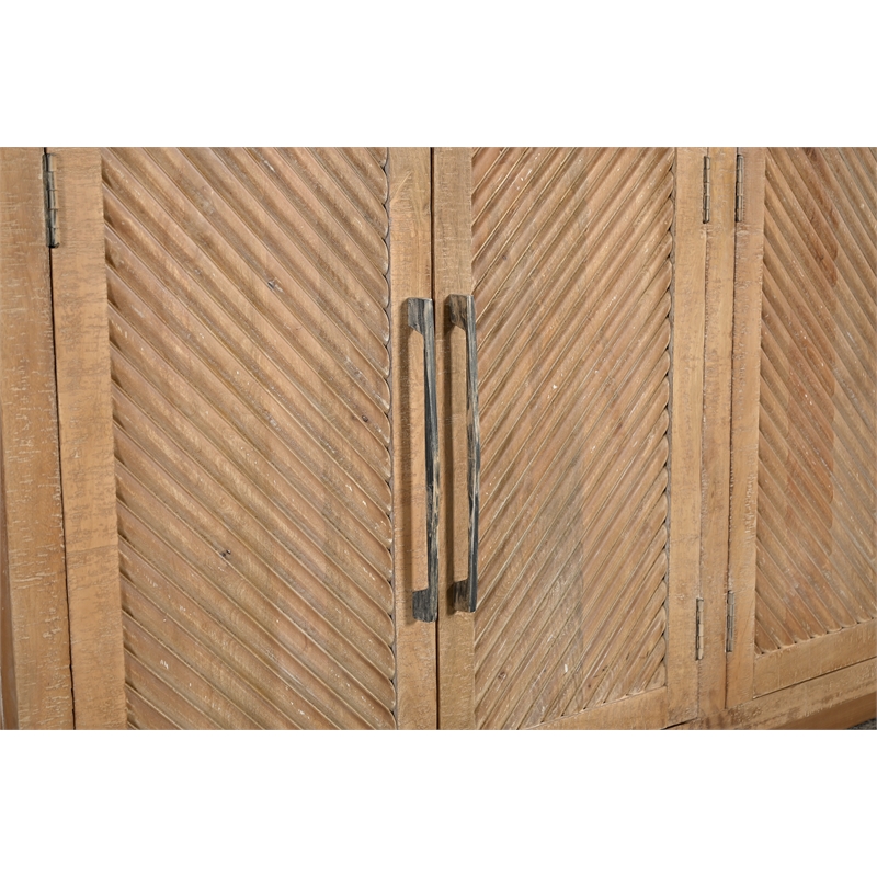 Taran Designs Lark 4-door Carved Solid Wood Sideboard in Beige