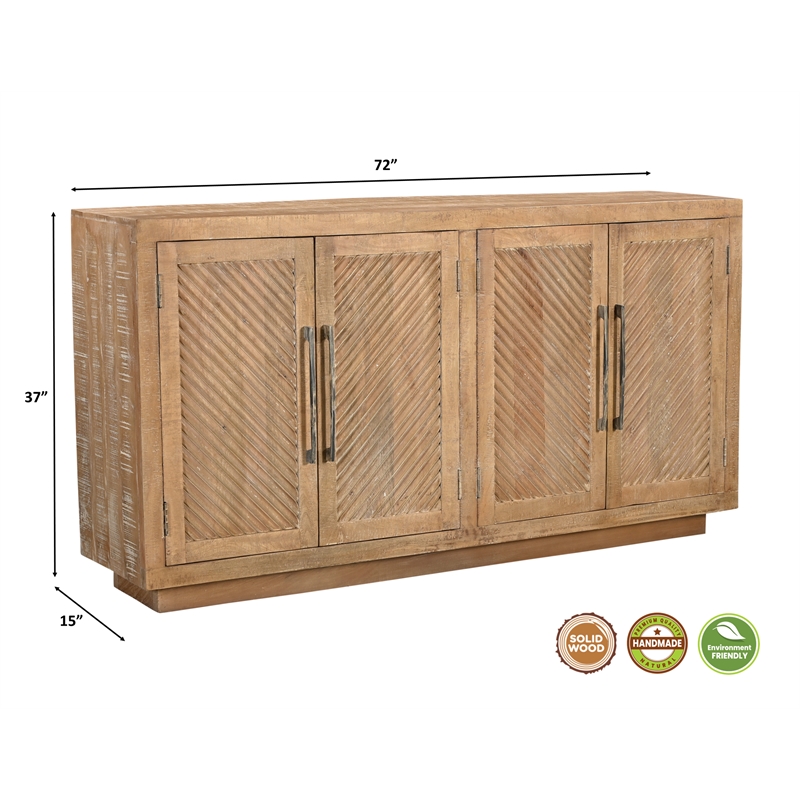Taran Designs Lark 4-door Carved Solid Wood Sideboard in Beige