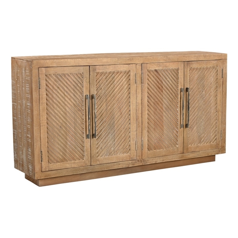 Taran Designs Lark 4-door Carved Solid Wood Sideboard in Beige