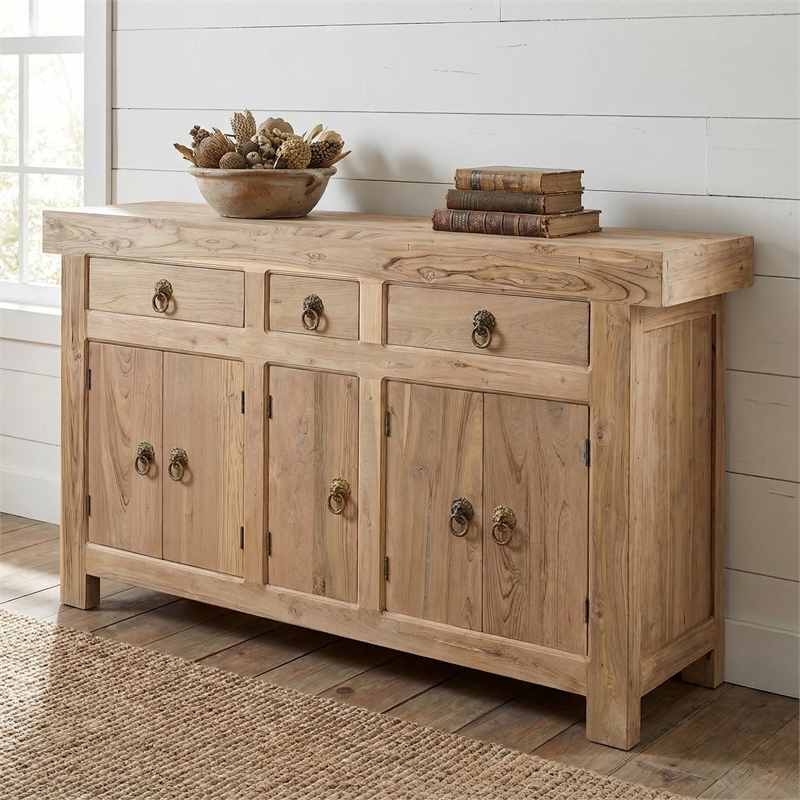 Taran Designs Isabella 3-drawer 5-door Solid Wood Sideboard in Brown