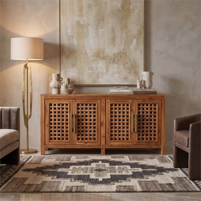 Taran Designs Isabella 4-door Carved Solid Wood Sideboard in Black